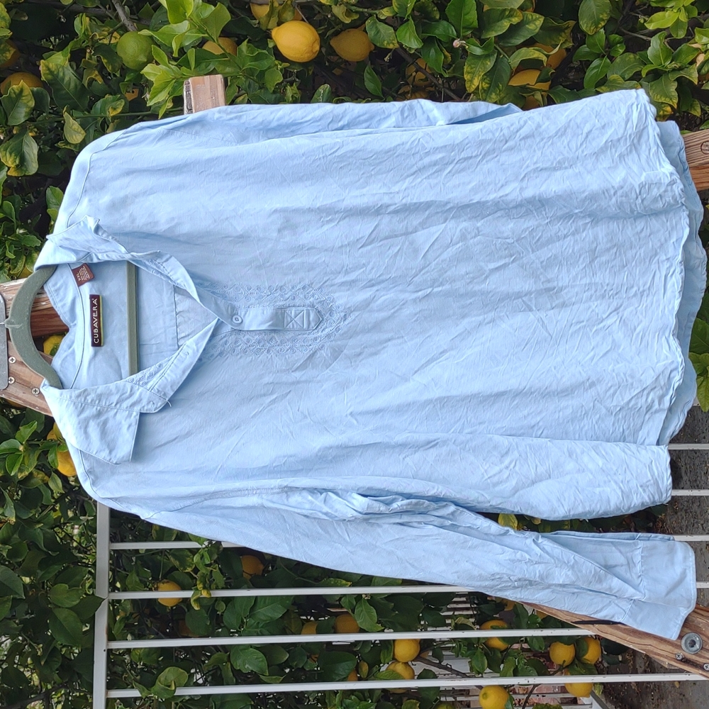 Cubavera Peasant Smock Blouse 1/2 Button Down XXL